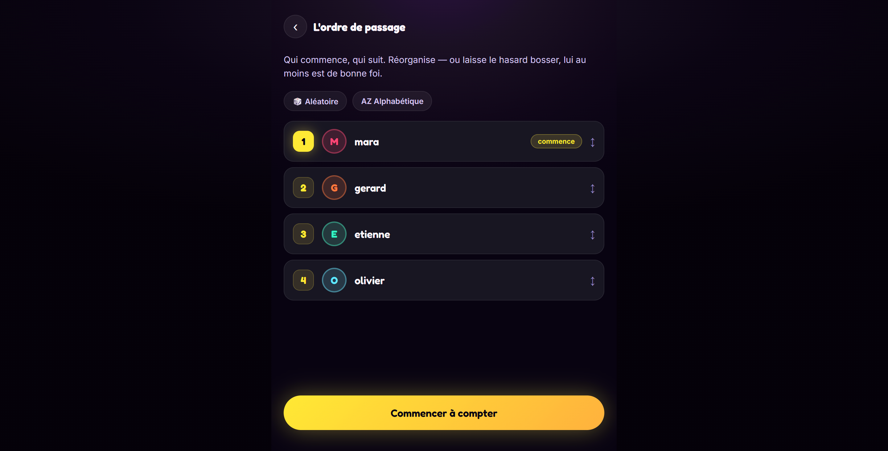 KicékiCompte : ordre de passage avant de compter