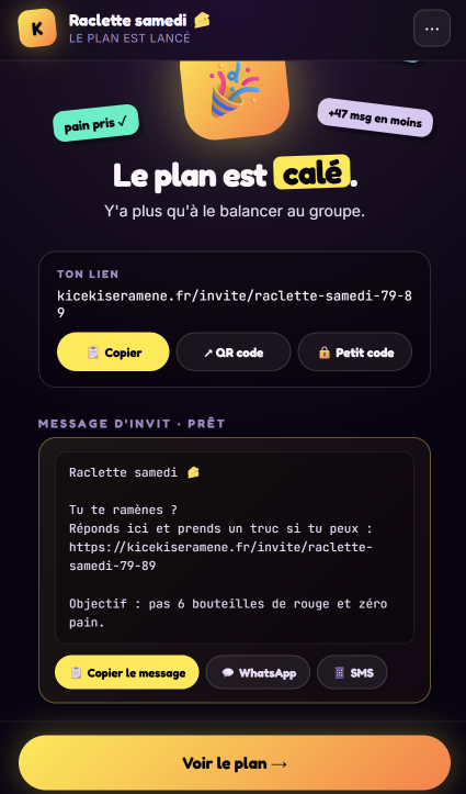 KicékiSeRamène avec un plan calé et les choses à ramener